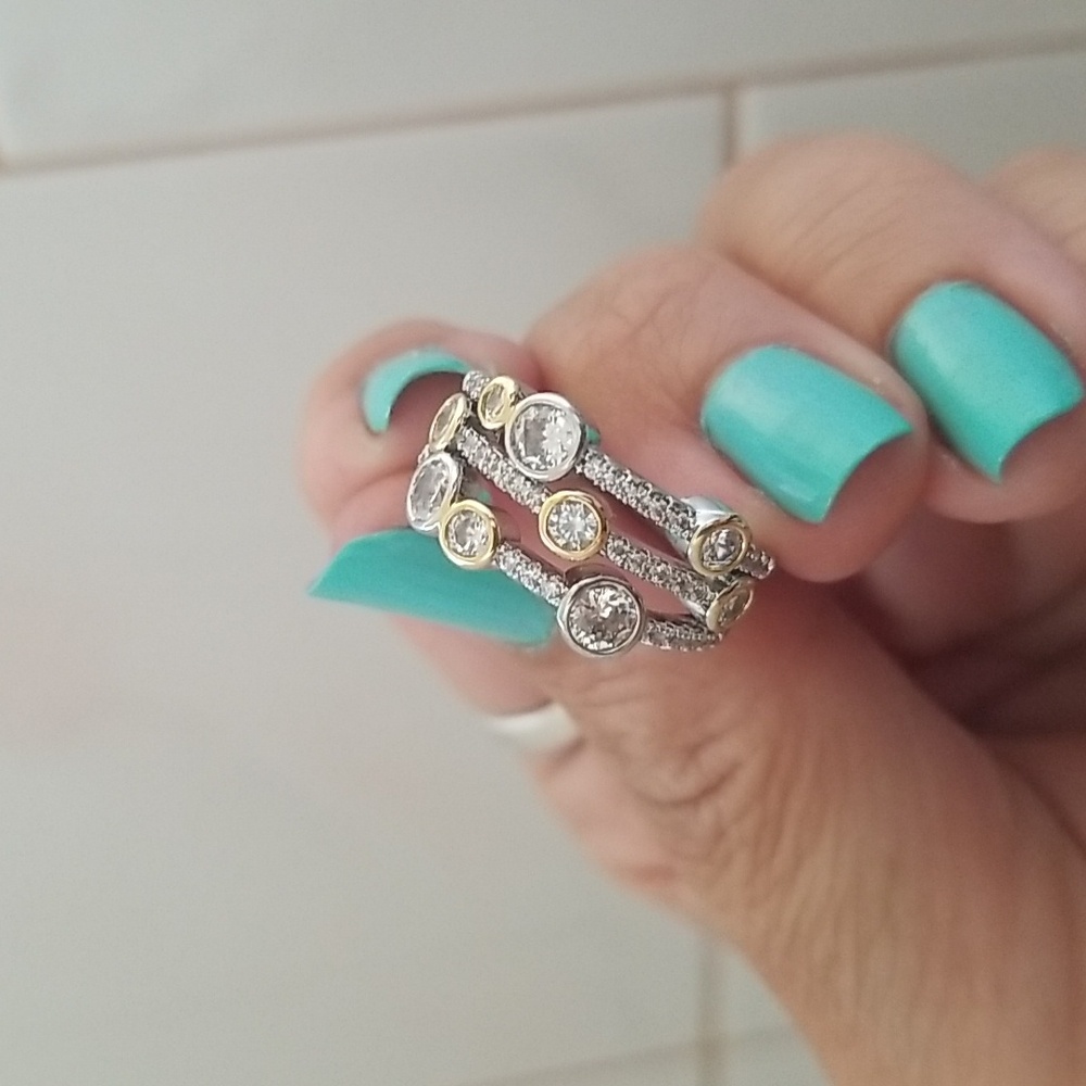 #7.Huitan Vintage Two Tone Luxury Cubic Zirconia Rings - Picture 3 of 6